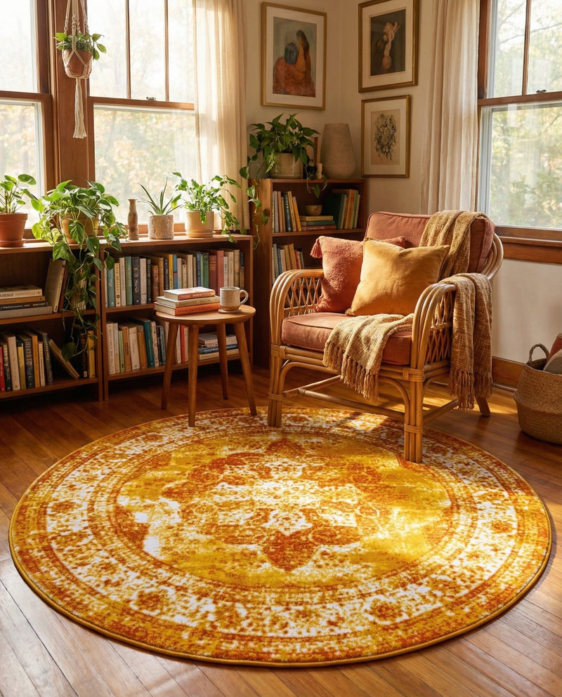 Riviera Elegance Collection Area Rug -  Menton (Orange) Round Orange  lifestyle 55