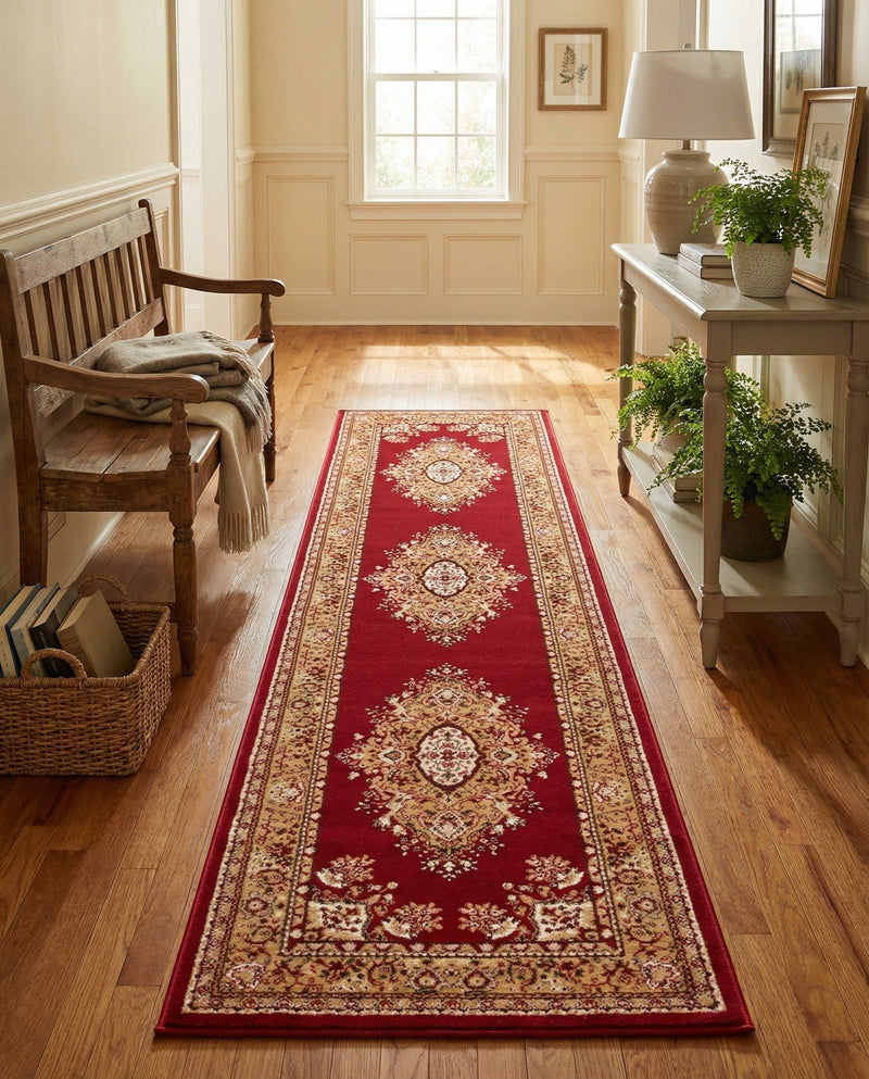 Tabriz Tapestry Collection Area Rug - Azerbaijan (Burgundy) Runner Burgundy  lifestyle 57