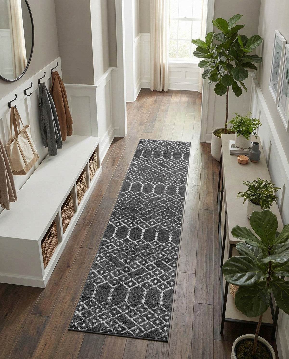 Marrakesh Lattice Collection Area Rug - Casablanca (Charcoal Gray) Runner Charcoal Gray  lifestyle 77