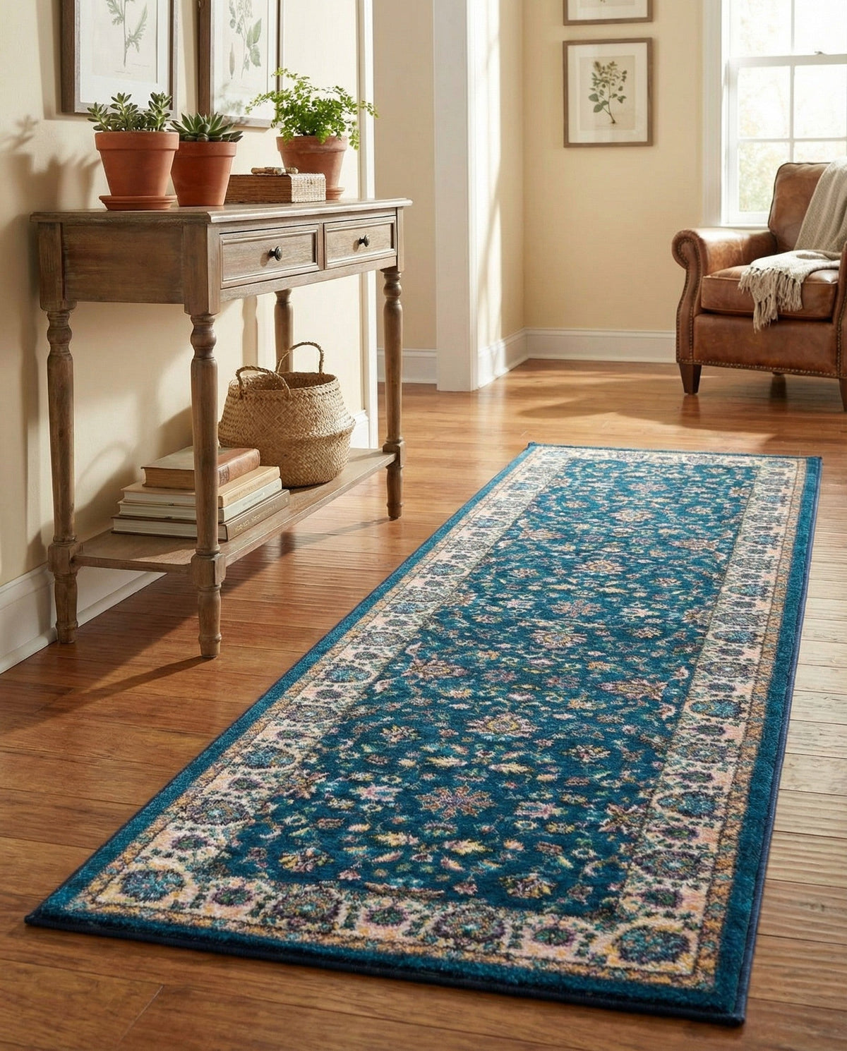 Casablanca Tapestry Collection Area Rug -  Marrakech (Egyptian Blue) Runner Egyptian Blue  lifestyle 51