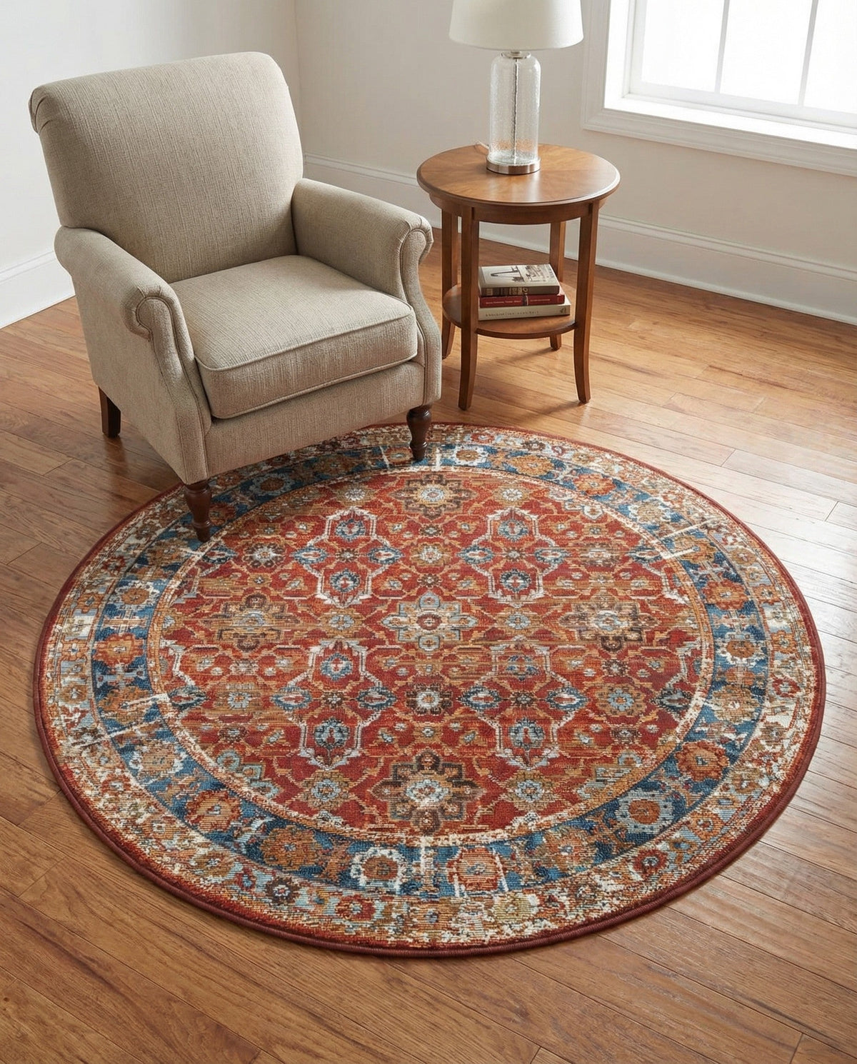 Patio Heritage Collection Area Rug -  Eden Round Antique Red  lifestyle 70