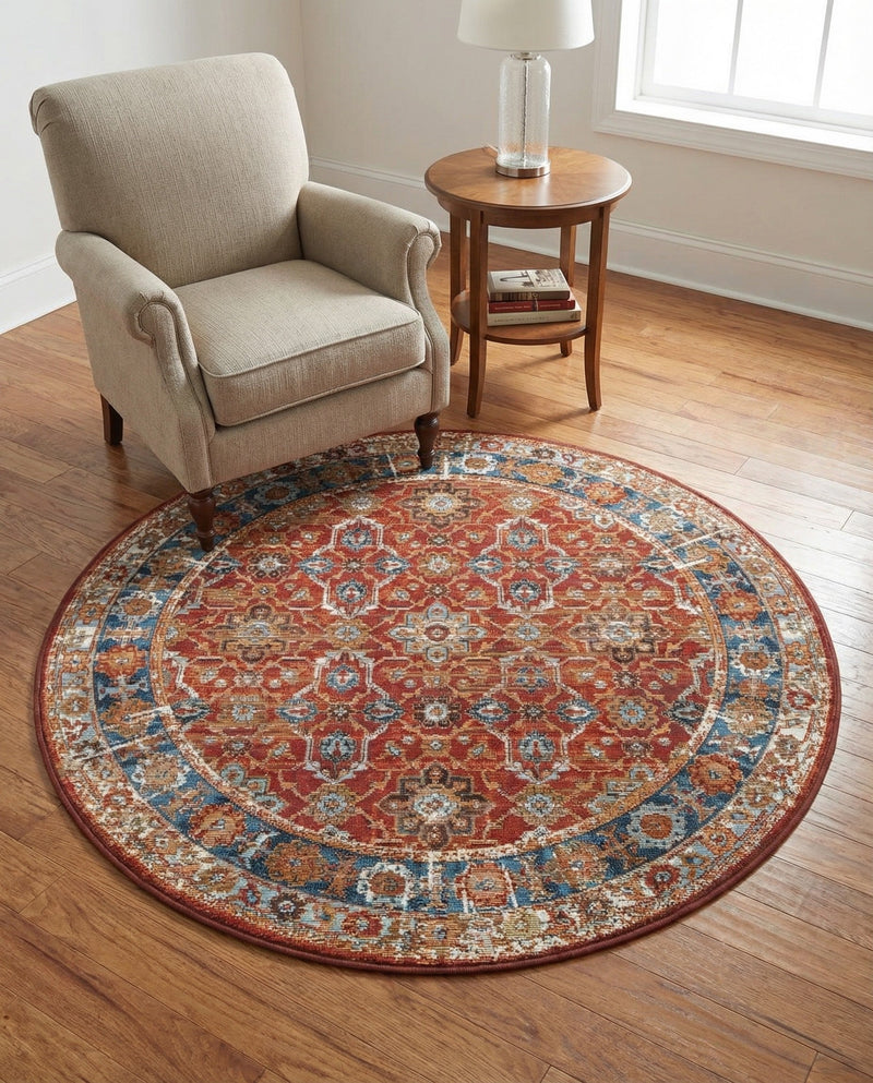 Patio Heritage Collection Area Rug -  Eden Round Antique Red  lifestyle 70