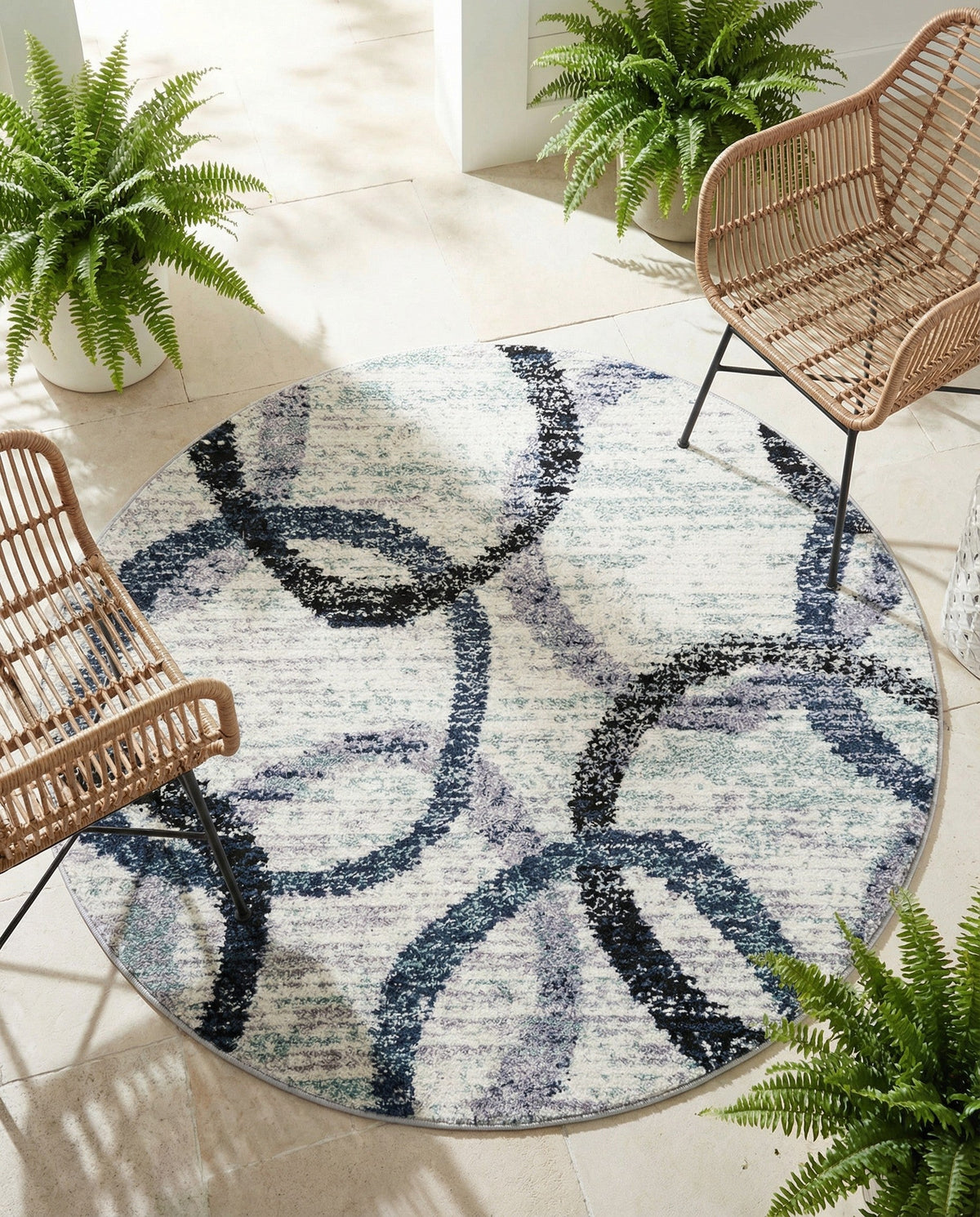 Santa Fe Trails Collection Area Rug -  Taos Round Ivory  lifestyle 52