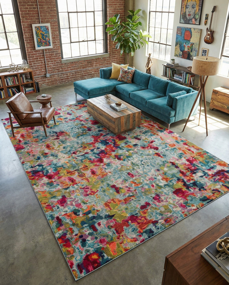 Chromatic Oasis Collection Area Rug -  Lagoon Rectangle Multi  lifestyle 17