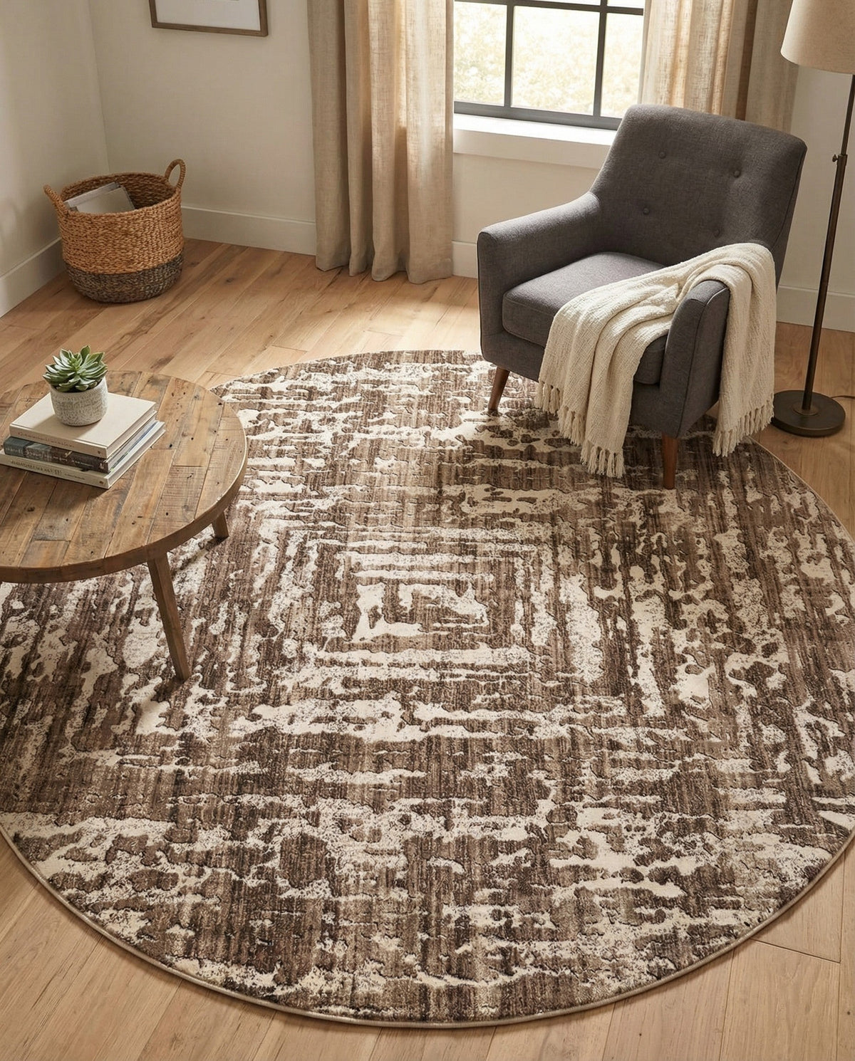 Sanctuary Retreat Collection Area Rug -  Asylum Round Chocolate Brown  lifestyle 155