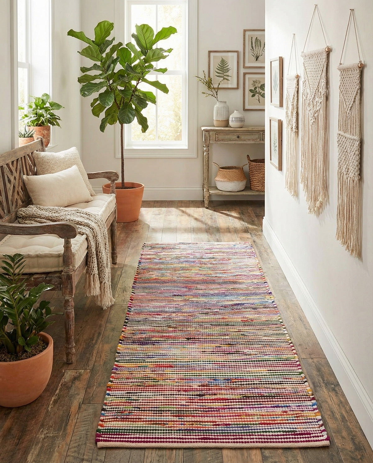 Thar Cotton Collection Area Rug - Alleppey Runner Multi White  lifestyle 79
