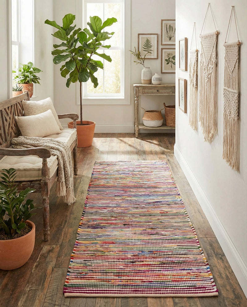 Thar Cotton Collection Area Rug - Alleppey Runner Multi White  lifestyle 79