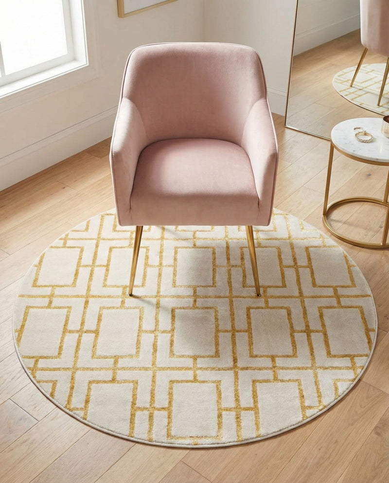 Hollywood Luxe Collection Area Rug -  Beverly (White Gold) Round White Gold  lifestyle 52