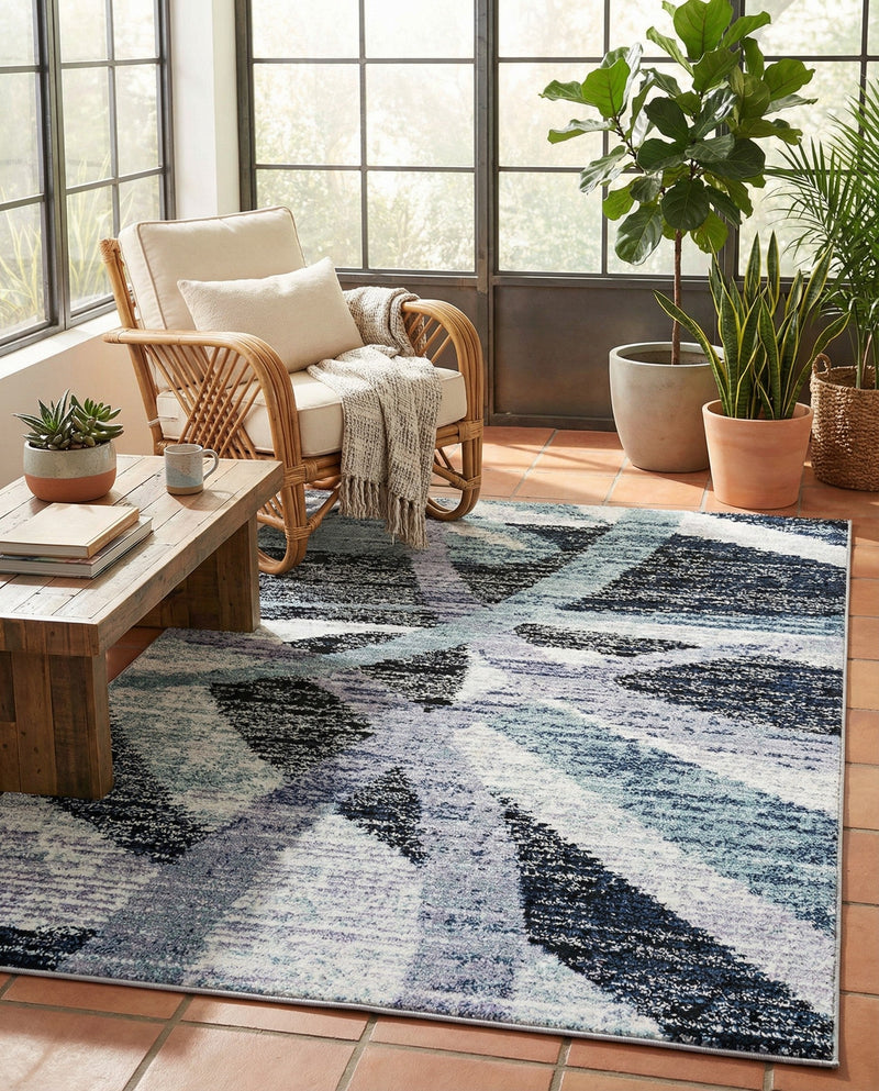 Santa Fe Trails Collection Area Rug -  Navajo Rectangle Gray and Ivory  lifestyle 13
