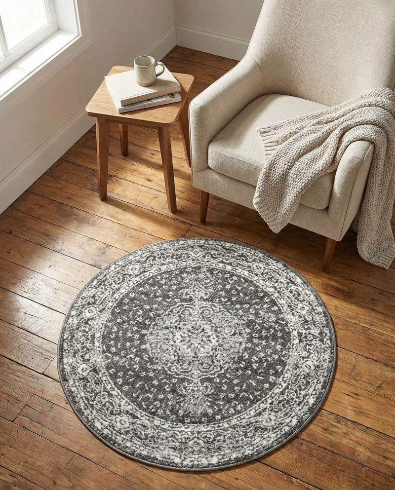 Dover Terrace Collection Area Rug - Marina (Dark Gray) Round Dark Gray  lifestyle 64