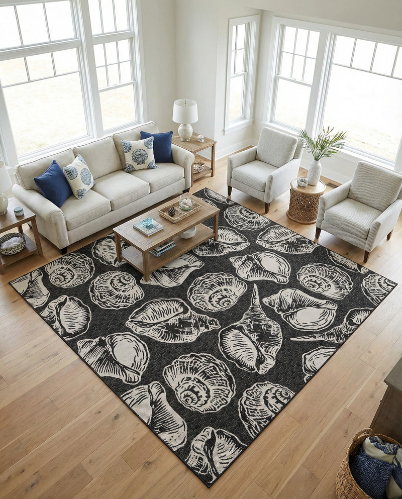 Seaside Haven Rugs Collection Area Rug -  Lighthouse (Black and White) Square Black and White  lifestyle 72