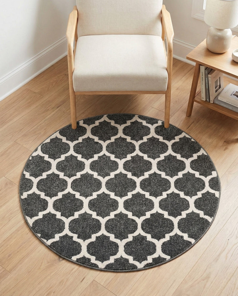 Lattice Gardens Collection Area Rug -  Bloomfield (Black) Round Black  lifestyle 60