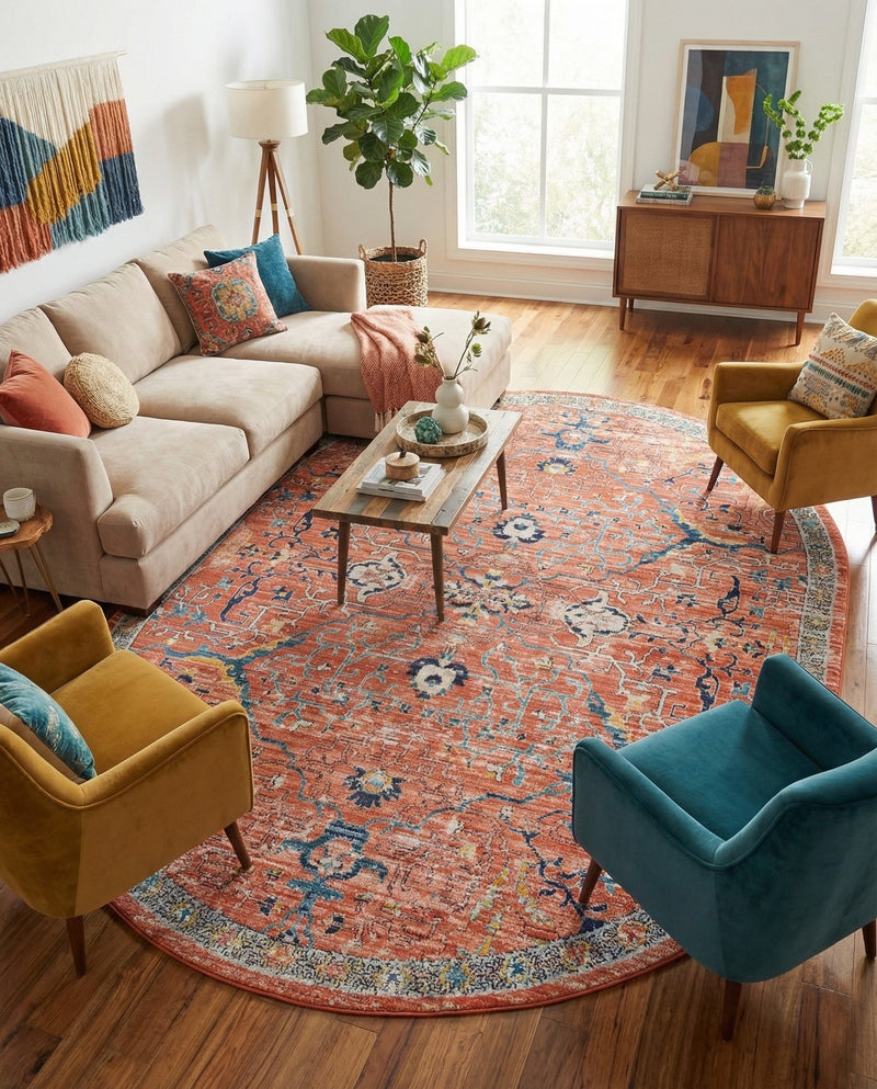 Seville Stripes Collection Area Rug -  Malaga (Brick Red) Oval Brick Red  lifestyle 60