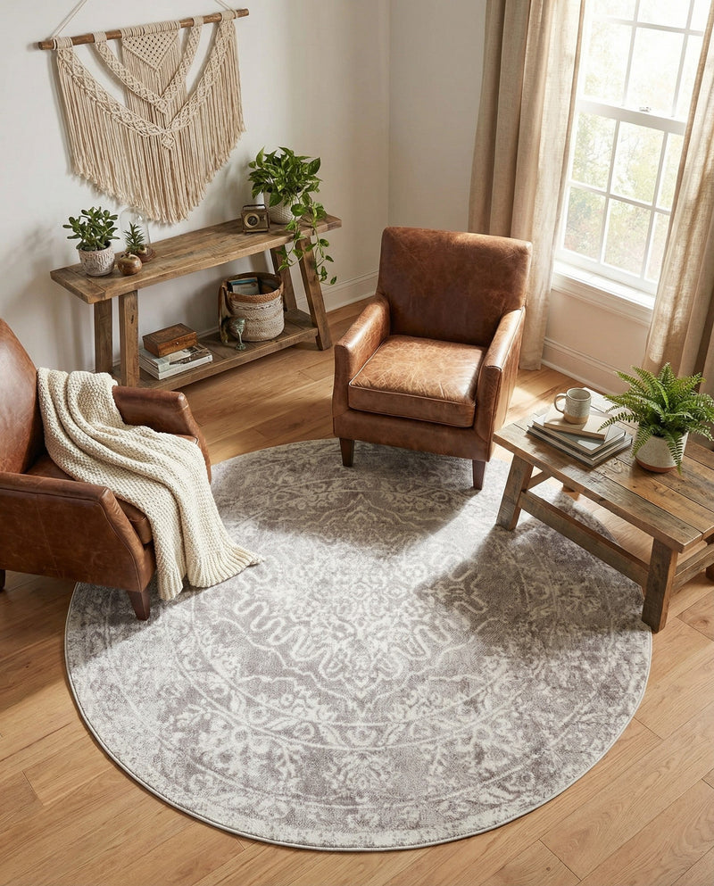 Cambridge Classics Collection Area Rug -  Magdalene (Gray) Round Gray  lifestyle 57