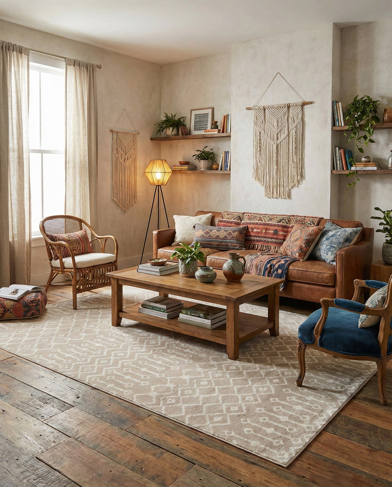 Marrakech Lattice Collection Area Rug - Medina (Beige) Rectangle Beige  lifestyle 22