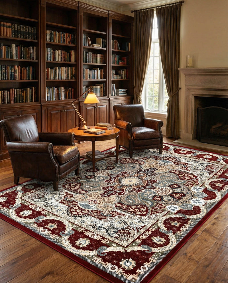 Persian Elegance Collection Area Rug -  Shiraz Rectangle Burgundy  lifestyle 37
