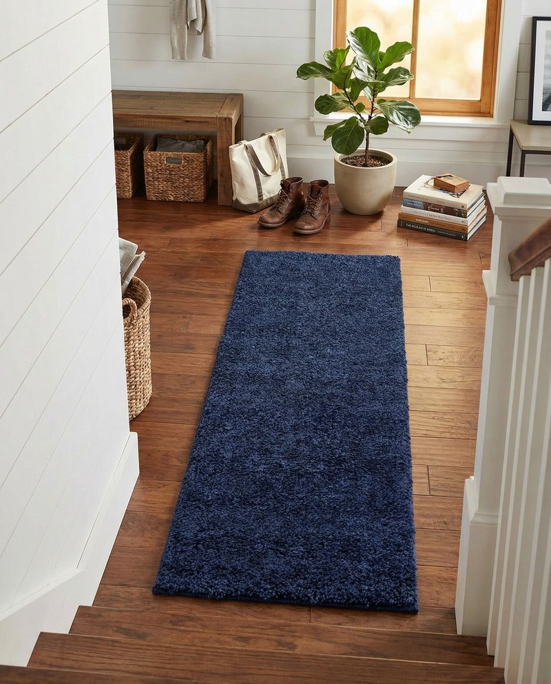 Solid Shag Seaside Collection Area Rug - Azure Cove (Navy Blue) Runner Navy Blue  lifestyle 44