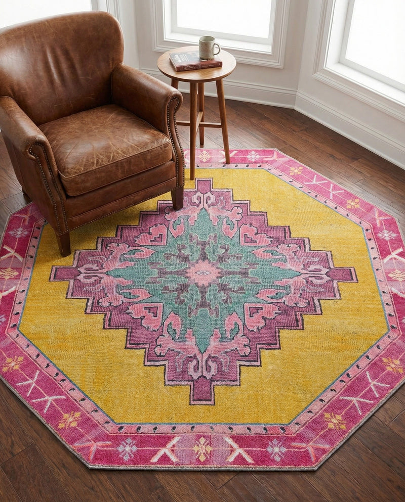 Heritage Elegance Collection Area Rug -  Winterthur (Yellow) Octagon Yellow  lifestyle 59