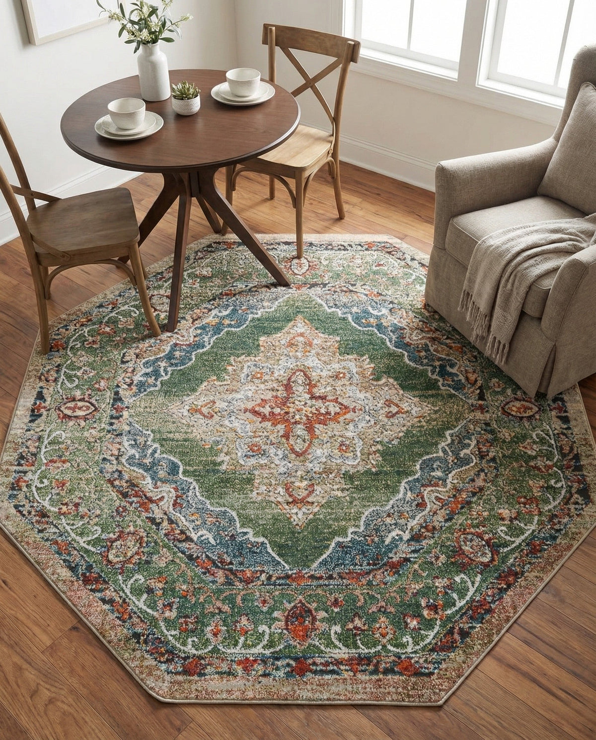 Savannah Soiree Collection Area Rug - Serengeti (Green) Octagon Green  lifestyle 94