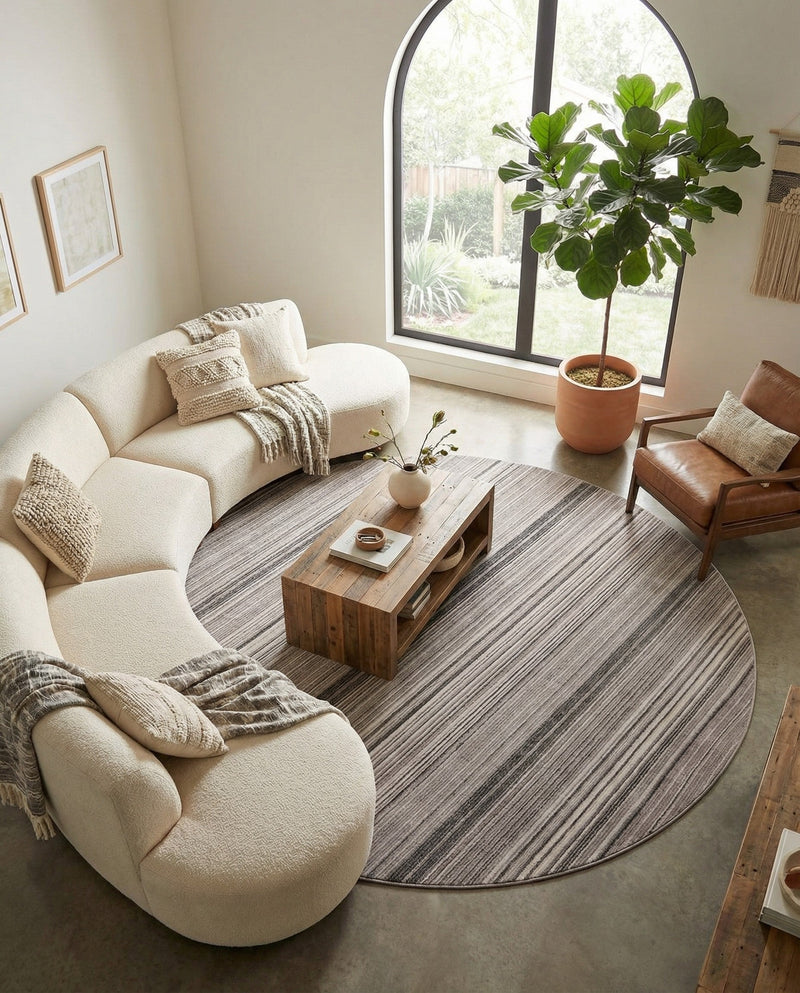 Jewel Oasis Collection Area Rug - Sapphire (Gray) Round Gray  lifestyle 73