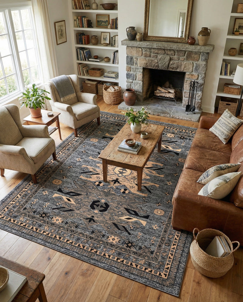 Tabriz Tapestries Collection Area Rug - Azerbaijan (Gray) Rectangle Gray  lifestyle 9