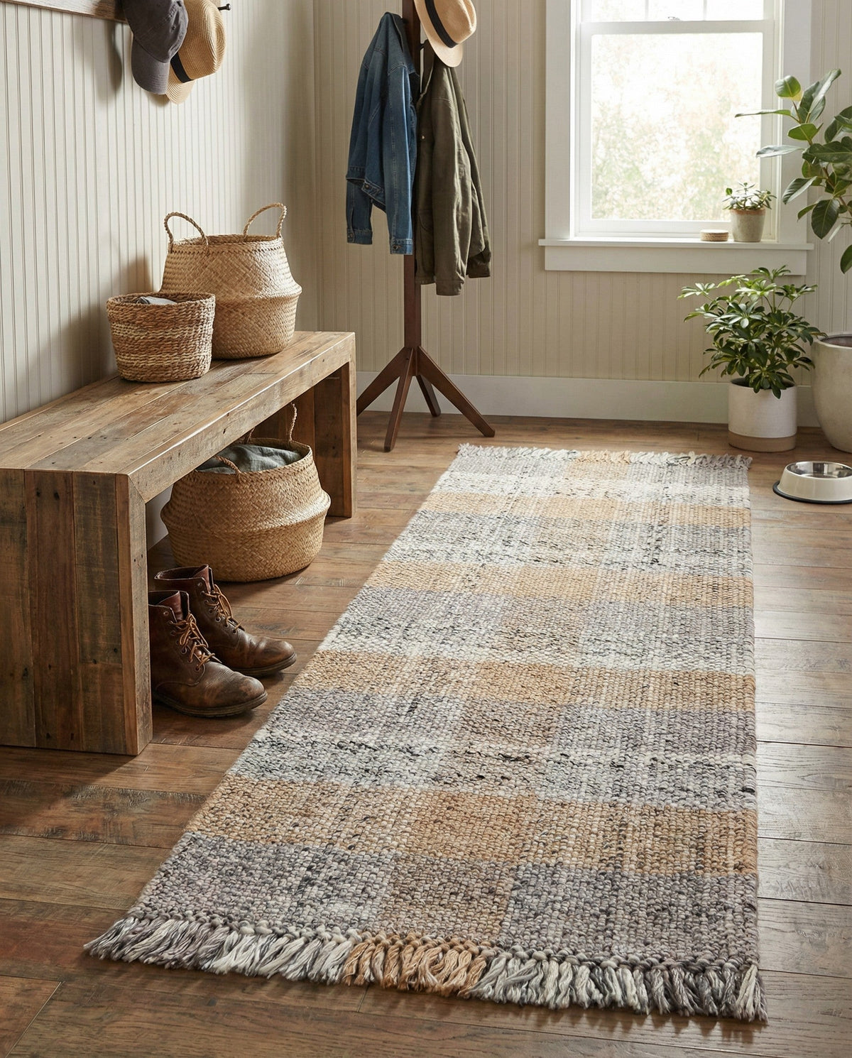 Sustainable Grid Indoor-Outdoor Oasis Collection Area Rug - Savannah Runner Desert Gray  lifestyle 214