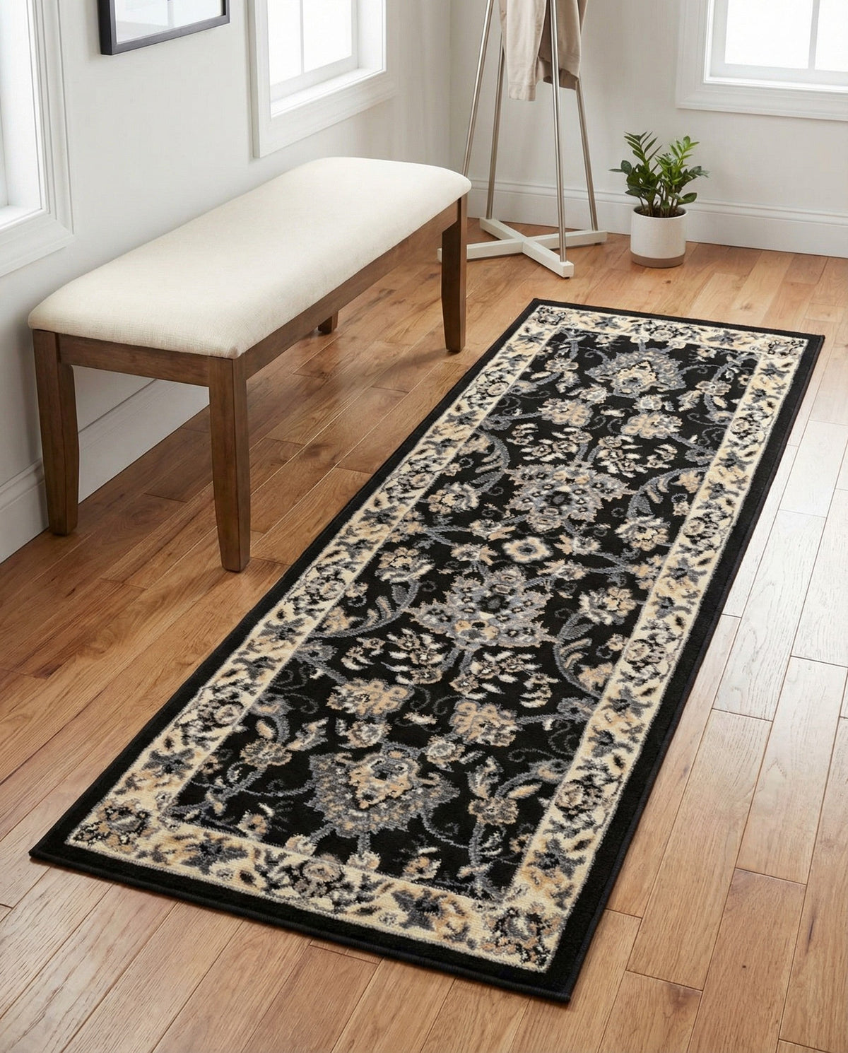 Isfahan Elegance Collection Area Rug - Naghsh-e Jahan (Black) Runner Black  lifestyle 113