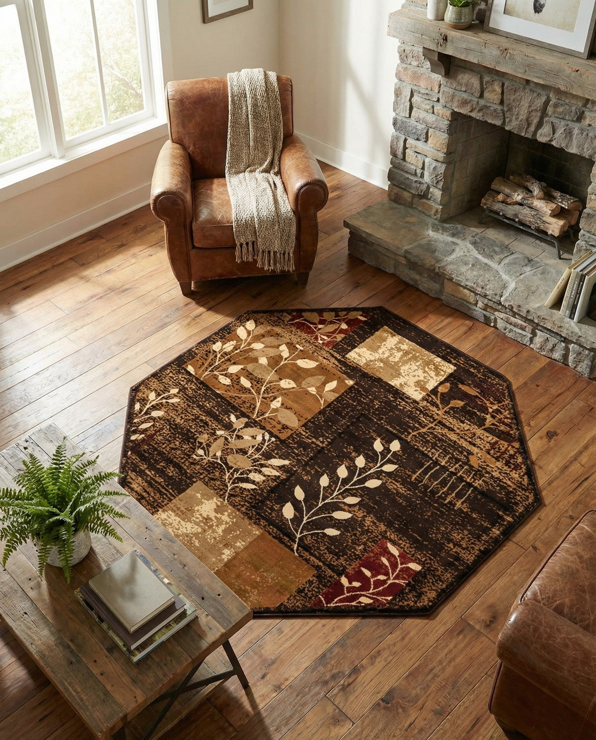 Bistro Lounge Collection Area Rug -  Affogato Octagon Brown  lifestyle 180