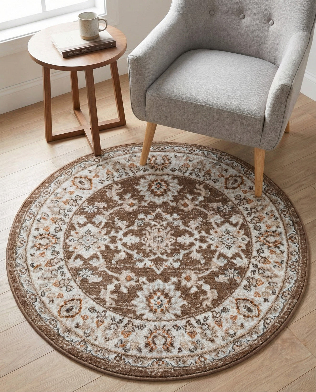 Savannah Elegance Collection Area Rug - Augusta (Brown) Round Brown  lifestyle 102