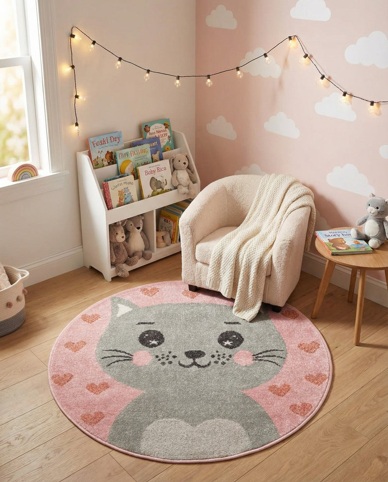 Wonder Tykes Collection Area Rug - Frolic Round Pink  lifestyle 4