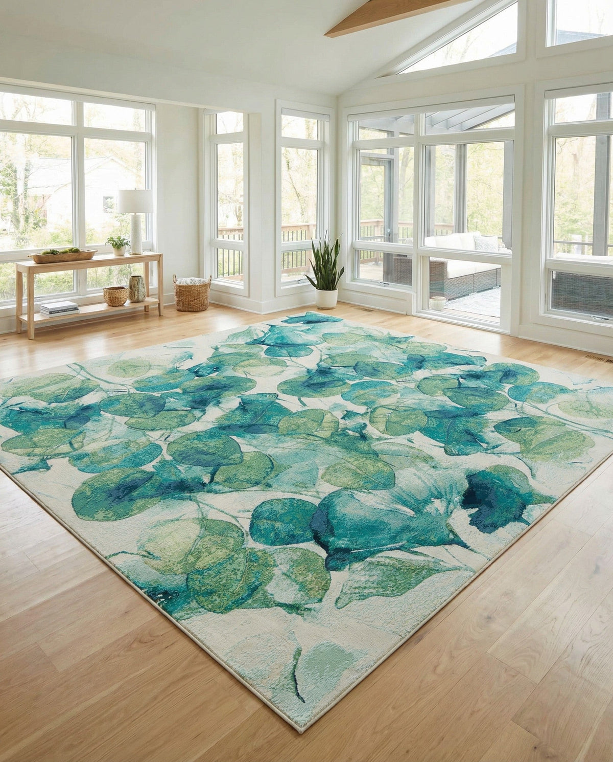 Seaside Blooms Collection Area Rug -  Flora Square Blue Green  lifestyle 88