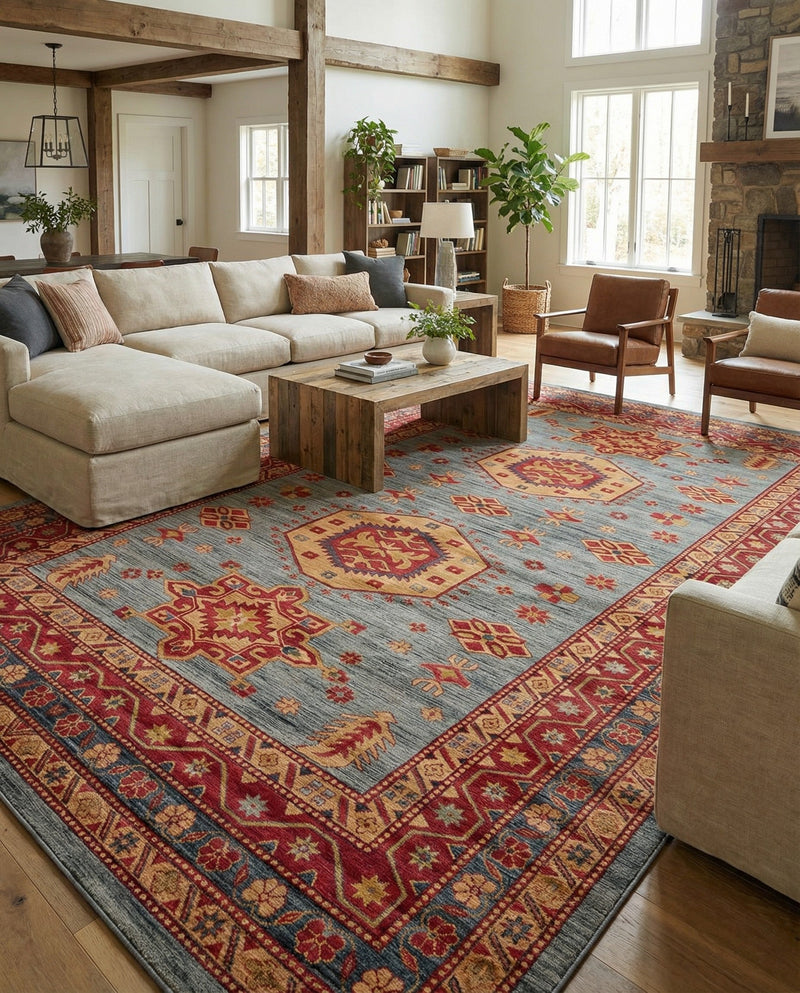 Persian Elegance Collection Area Rug -  Bushehr Rectangle Light Blue  lifestyle 12