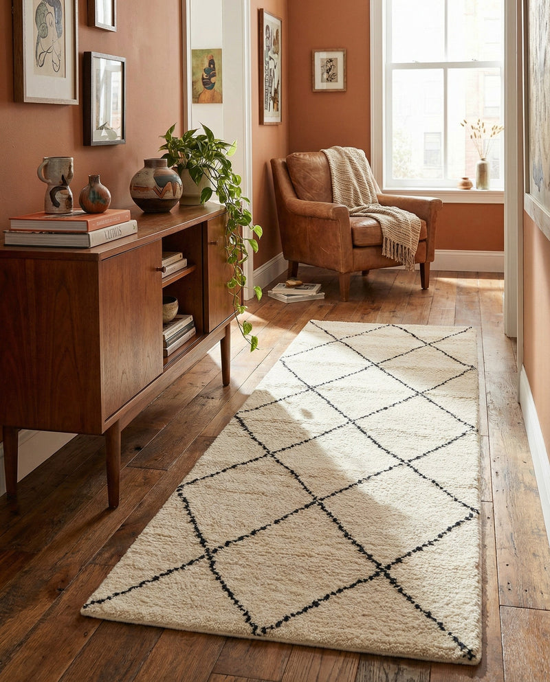 Zouina Berber Wool Collection Area Rug - Atlas Runner Ivory and Black  lifestyle 32