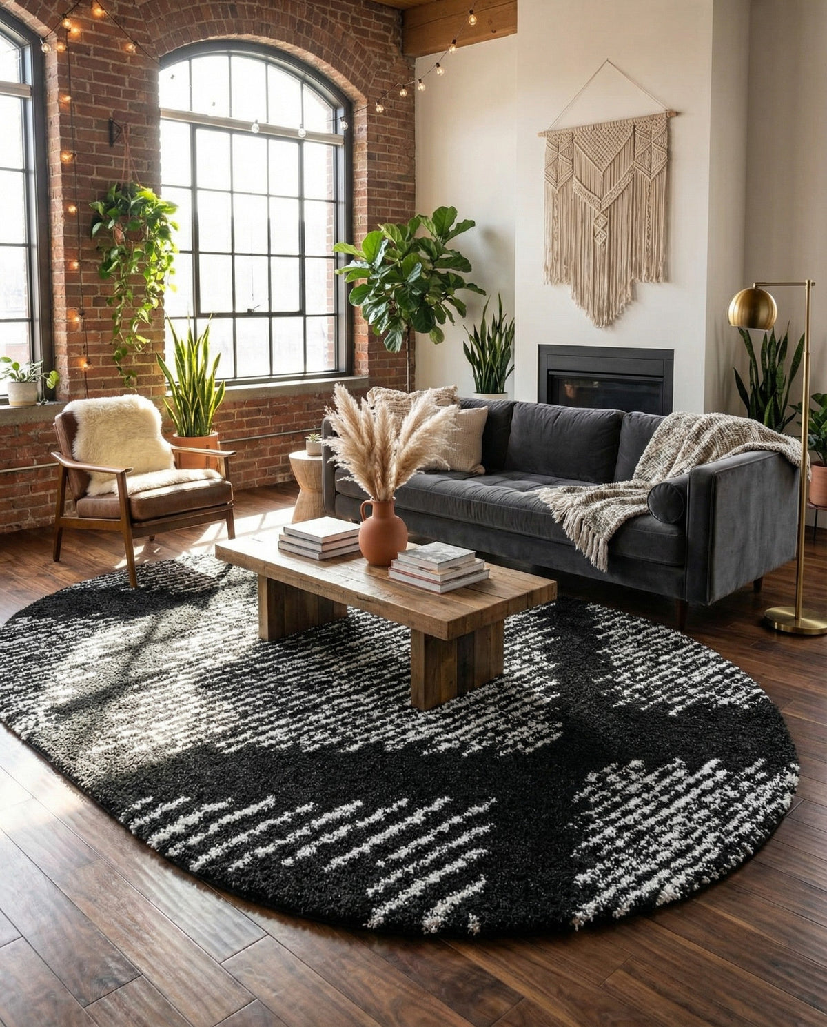 Tranquil Tides Shag Collection Area Rug -  Azure Oval Black and White  lifestyle 174