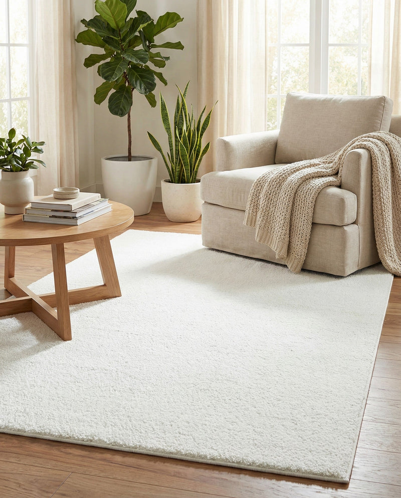 Solid Shag Seaside Collection Area Rug - Azure Cove (Snow White) Rectangle Snow White  lifestyle 18