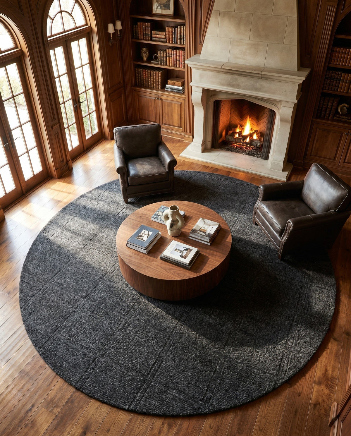 Nordic Loom Geometric Collection Area Rug - Oslo Round Jet Black  lifestyle 164