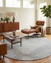 Seychelles Stripes Collection Area Rug - Mahe (Ivory and Gray) Round Ivory and Gray  lifestyle 71