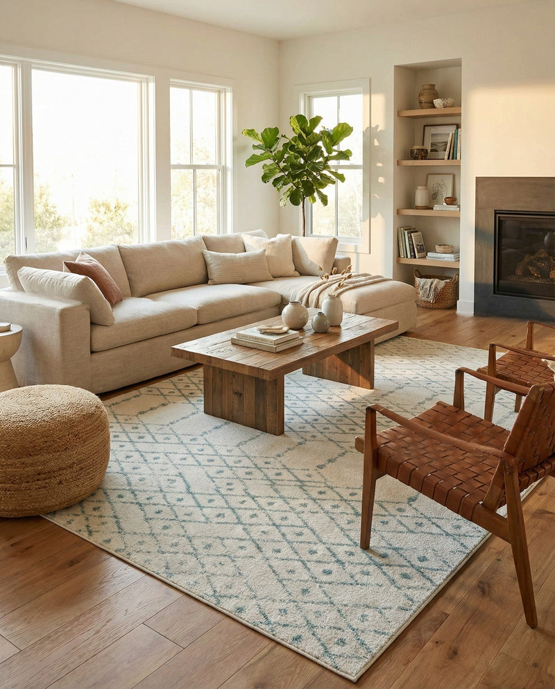Marrakesh Lattice Collection Area Rug - Casablanca (Ivory Aqua) Rectangle Ivory Aqua  lifestyle 19