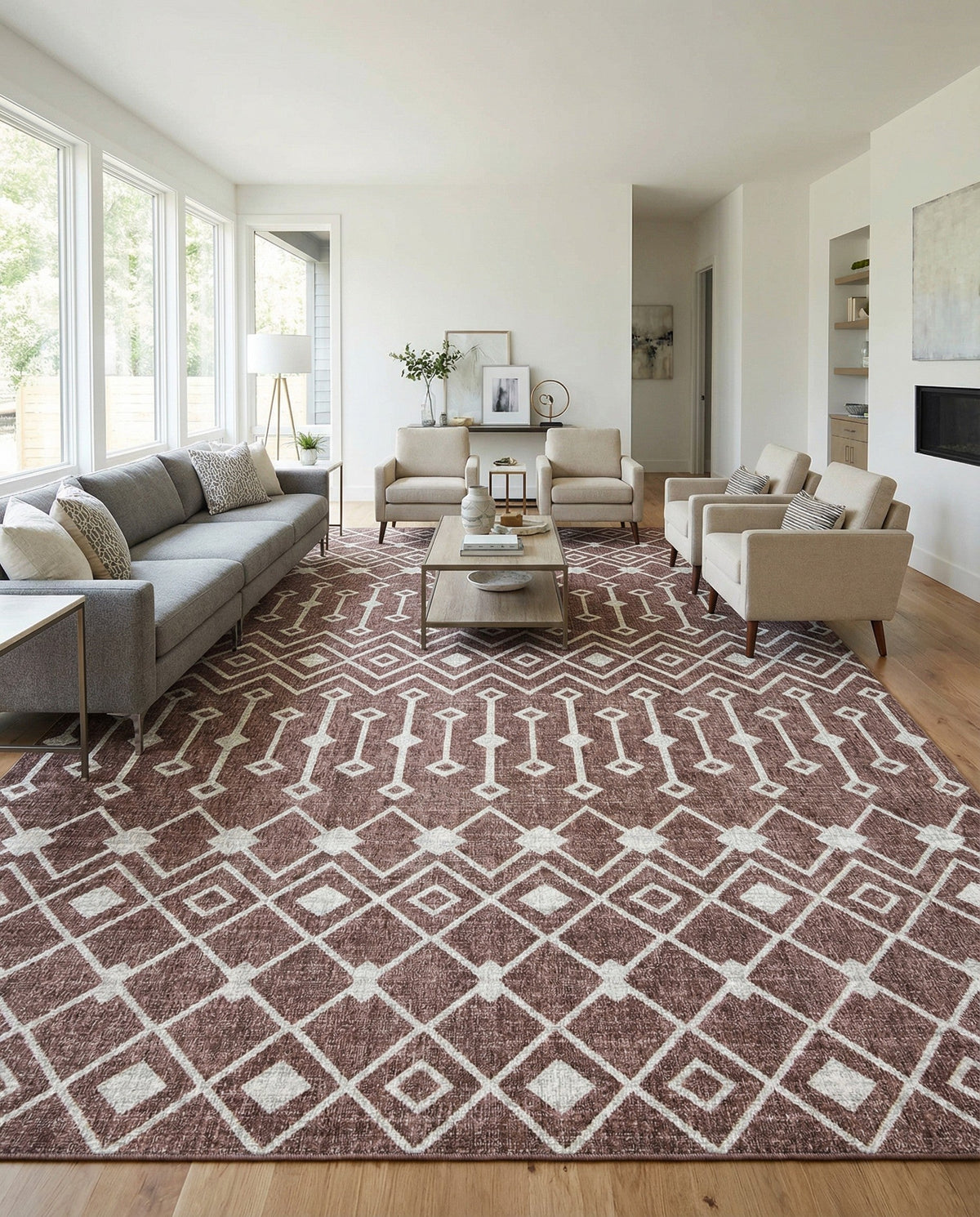 Geo Garden Lattice Collection Area Rug -  Andalusia Rectangle Dusty Rose  lifestyle 45