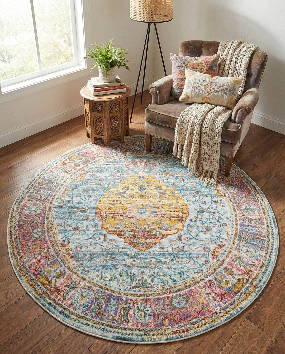 Caribbean Breeze Collection Area Rug -  Vieques Round Light Blue  lifestyle 188