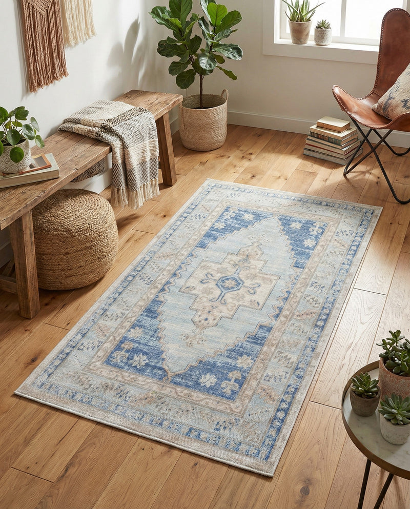 Savannah Series Collection Area Rug -  Augusta (Sky blue) Rectangle Sky blue  lifestyle 17