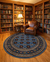 Samarkand Elegance Collection Area Rug -  Margilan (Blue) Round Blue  lifestyle 40