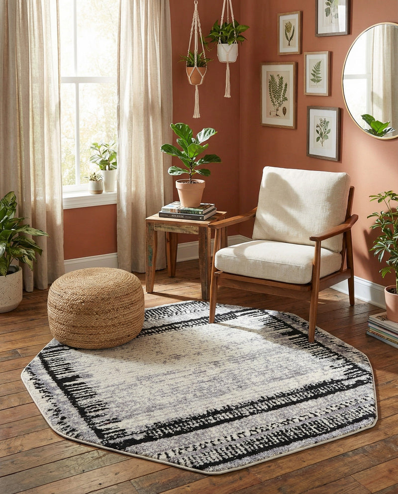 Marrakech Mosaic Collection Area Rug -  Sahara Octagon Black and White  lifestyle 79