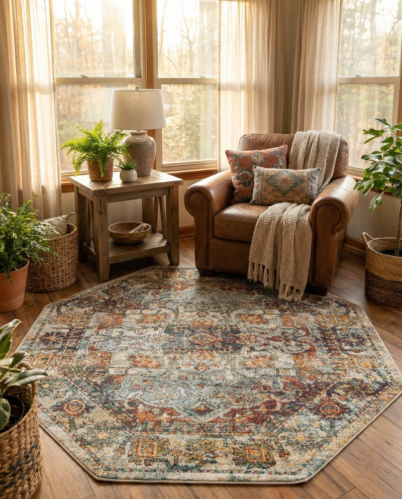 Savannah Soiree Collection Area Rug -  Everglade (Ivory) Octagon Ivory  lifestyle 74