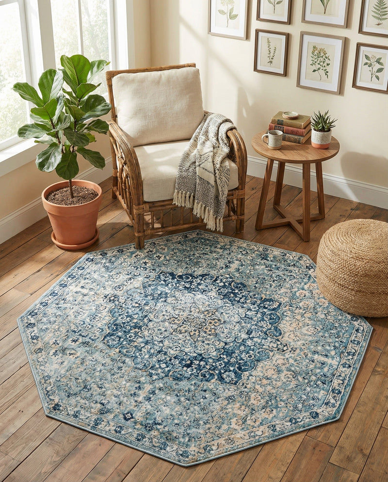 Coastal Haven Collection Area Rug - Seabreeze (Navy Blue) Octagon Navy Blue  lifestyle 64
