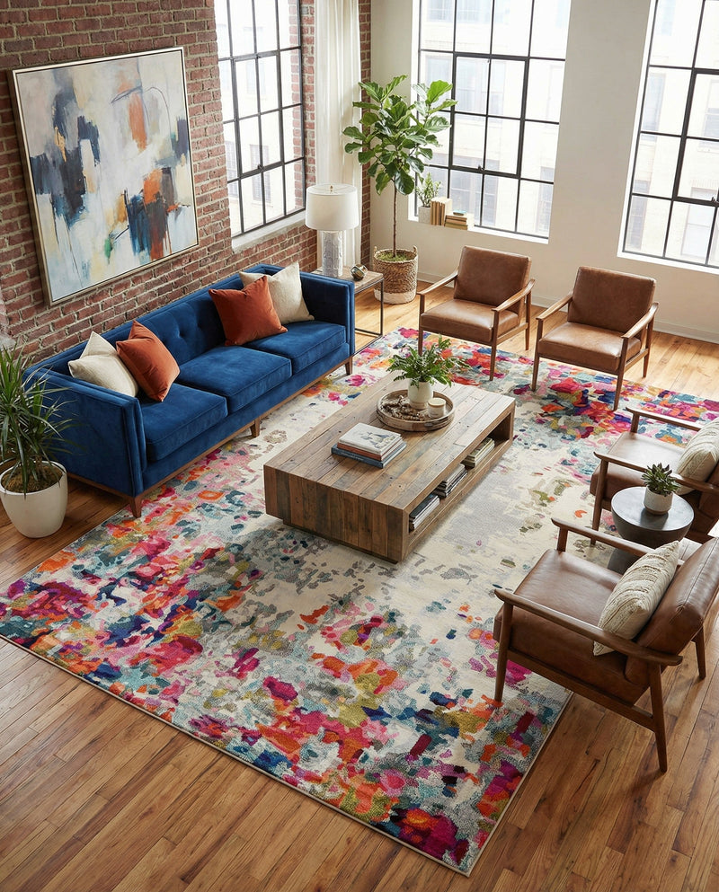 Chromatic Oasis Collection Area Rug -  Blush Rectangle Multi  lifestyle 37