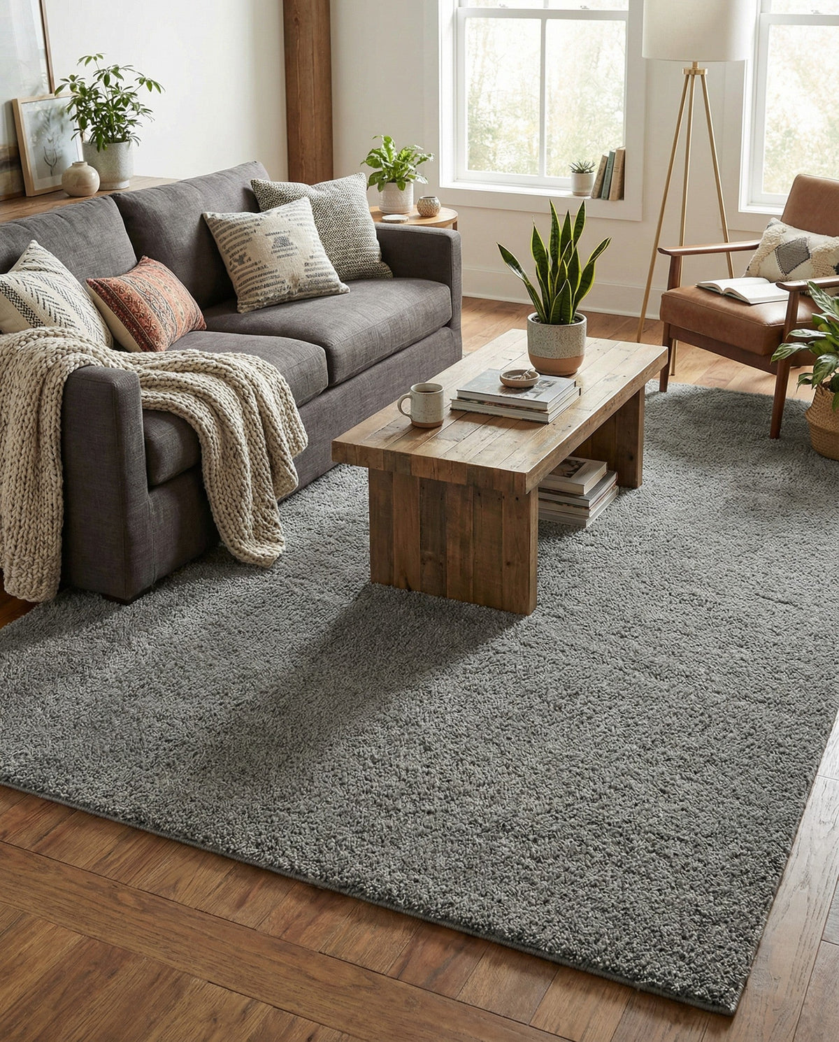 Solid Shag Seaside Collection Area Rug - Azure Cove (Gray) Rectangle Gray  lifestyle 6