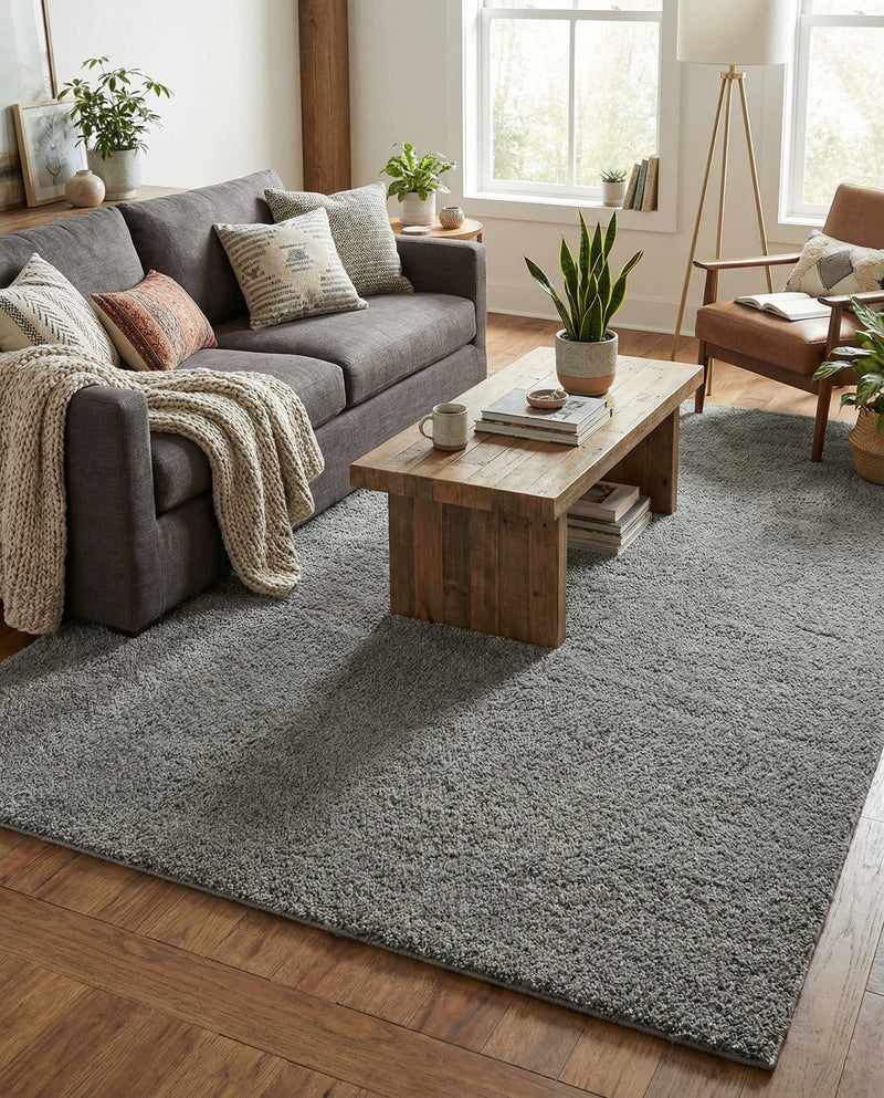 Solid Shag Seaside Collection Area Rug - Azure Cove (Gray) Rectangle Gray  lifestyle 6