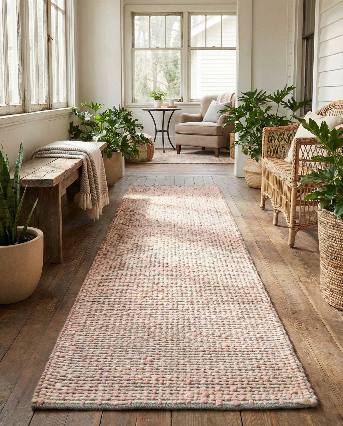 Coastal Haven Striped Jute Collection Area Rug - Marina Runner Pink and Gray  lifestyle 65