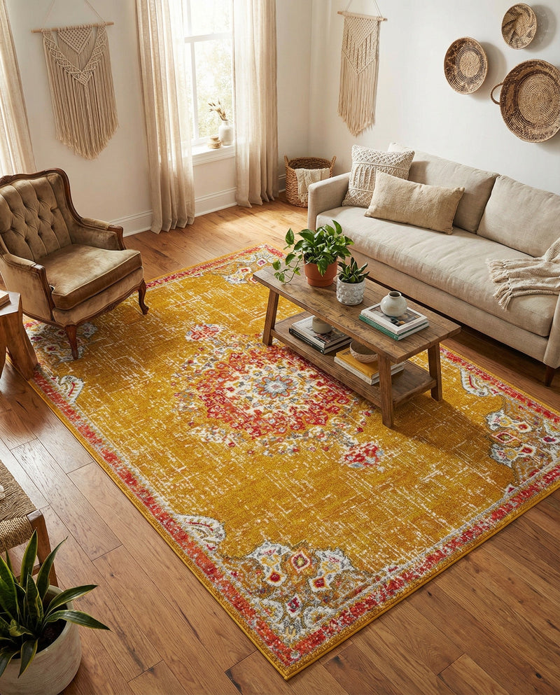 Brighton Terrace Collection Area Rug - Hove (Gold) Rectangle Gold  lifestyle 15